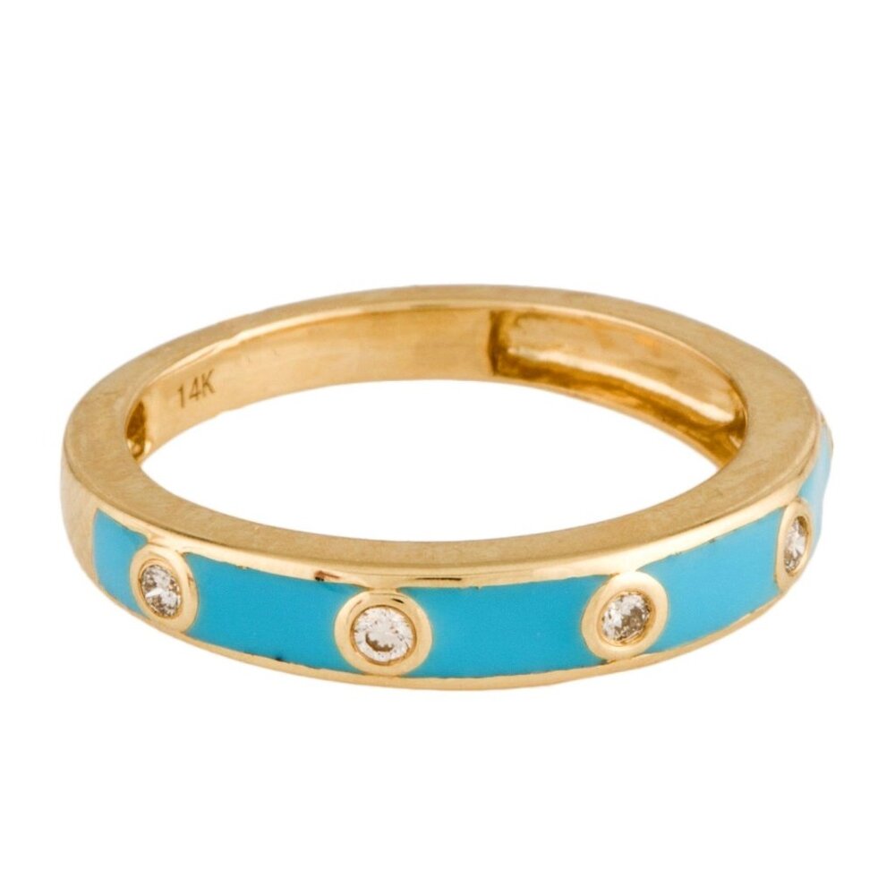 14K YELLOW GOLD DIAMOND & ENAMEL BAND RING